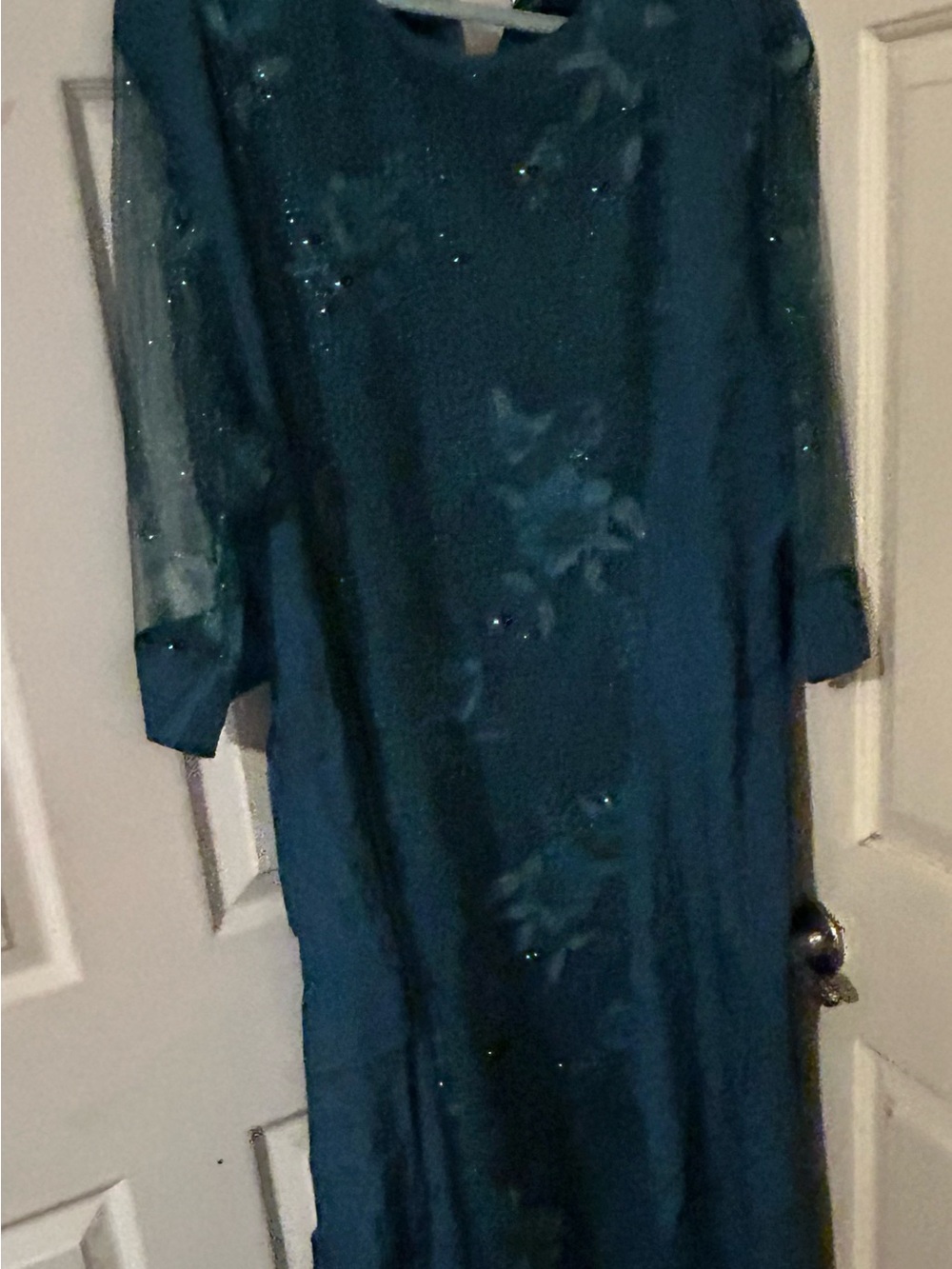 Teal Embroidered Evening Dress